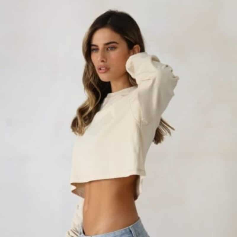 חולצת קרופ קרם שרוול ארוך